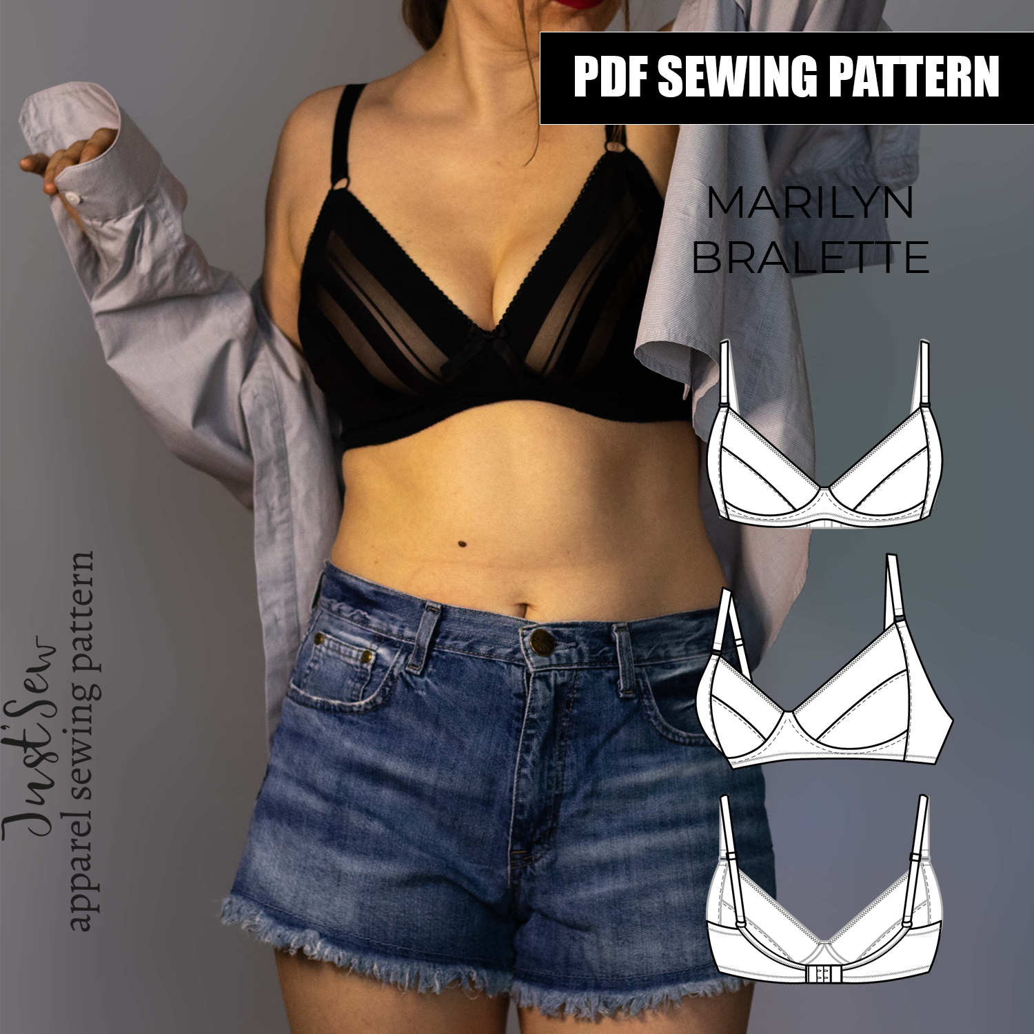 Bralette Sewing Pattern // PDF Digital Pattern. This is a Soft Bra