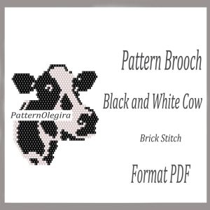 BLACK AND WHITE COW Brooch bead pattern PDF file