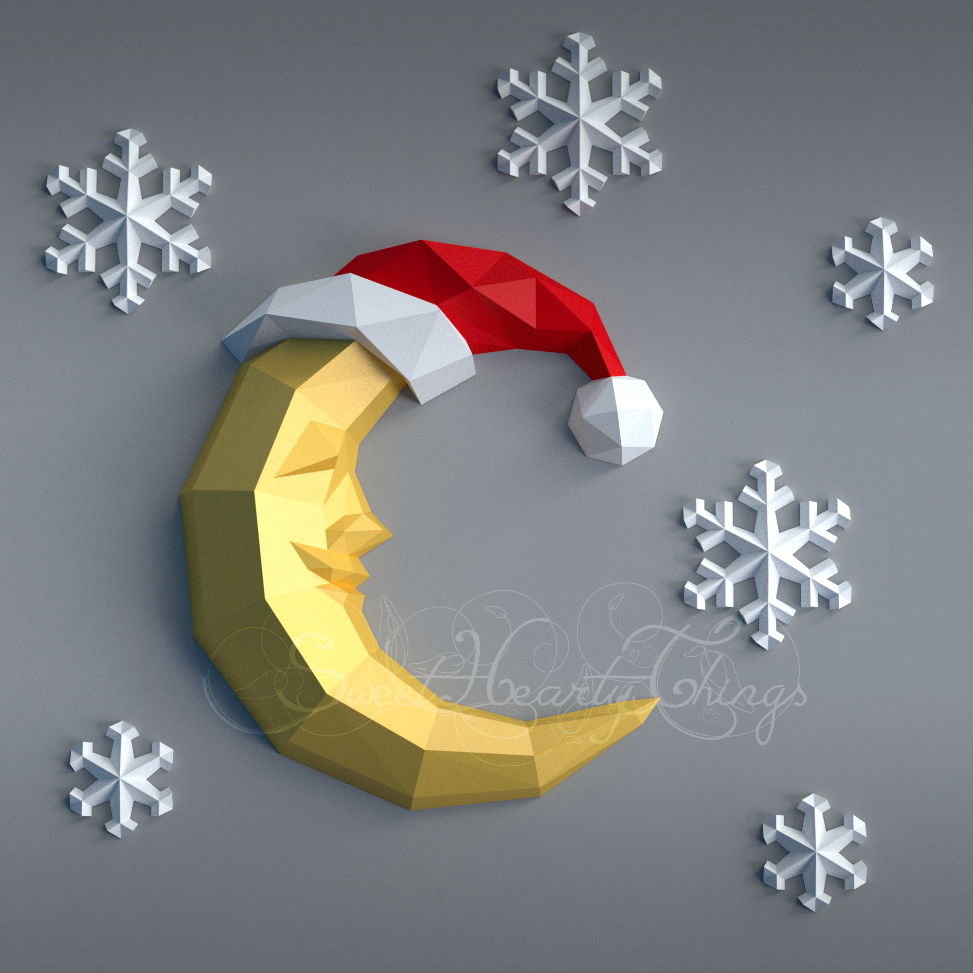 3d Papercraft–Christmas Moon and Snowflakes–PDF DXF Templates 1 3d Papercraft–Christmas Moon and Snowflakes–PDF DXF Templates