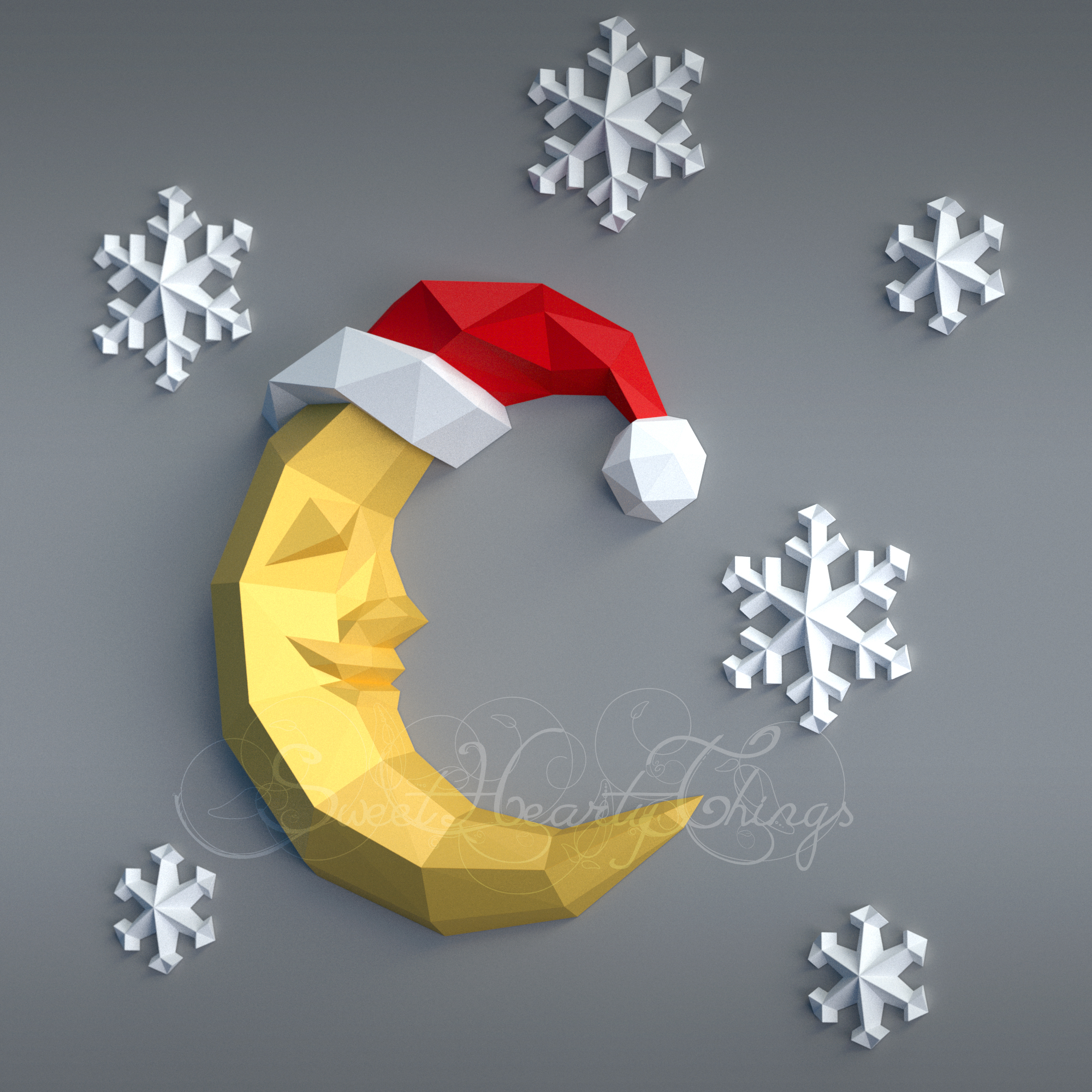 3d Papercraft–Christmas Moon and Snowflakes–PDF DXF Templates 2 3d Papercraft–Christmas Moon and Snowflakes–PDF DXF Templates - Image 2