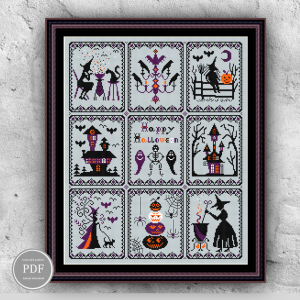 Halloween Sampler Cross Stitch Pattern Spooky Bats Witches 163