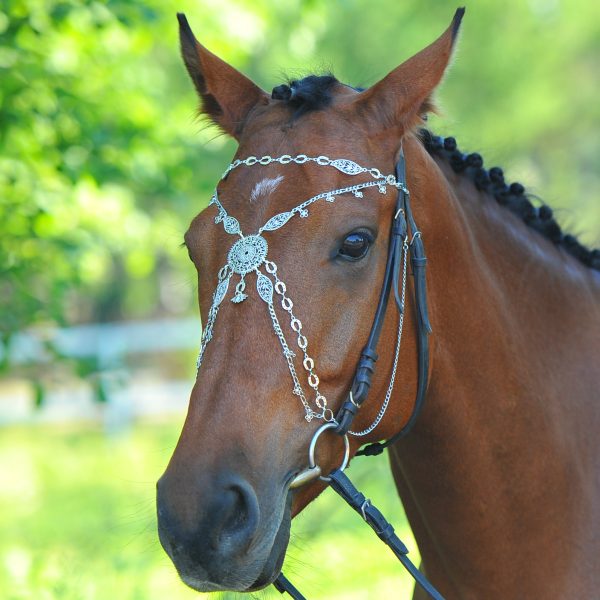 Medieval horse tack Horse face jewelry X- Browband pony costume silvered