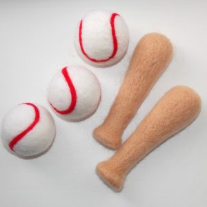 Needle Felted baseball set, Felt baseball bat and ball