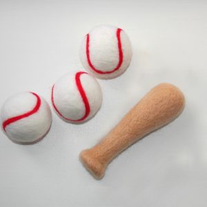 Needle Felted baseball set, Felt baseball bat and ball