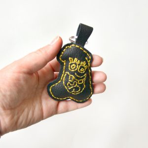 Penis keychain with face Leather dick keyholder. Black cock key ring & gift box bdsm.