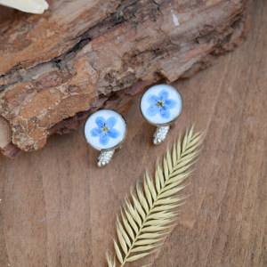 Pressed flowers cufflinks. Forget-me-not cufflinks for groomsman