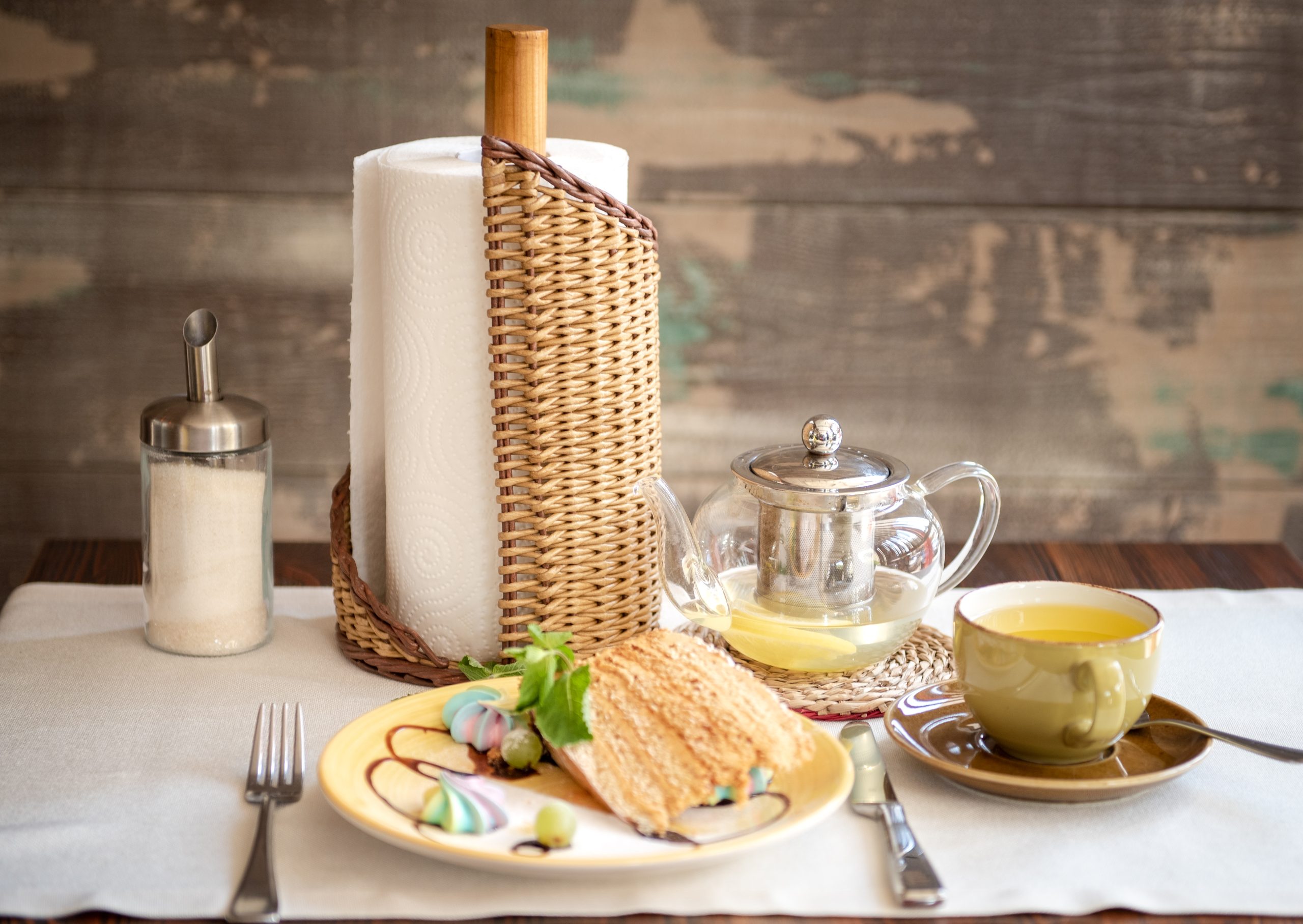 Wicker paper towel holder standing for rustic kitchen decor