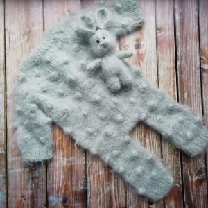 A romper with “bubbles” and a bunny toy (color mint)