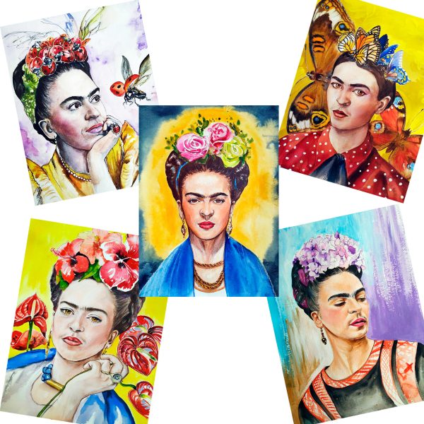 Frida-Kahlo-five-watercolor-portraits-set-