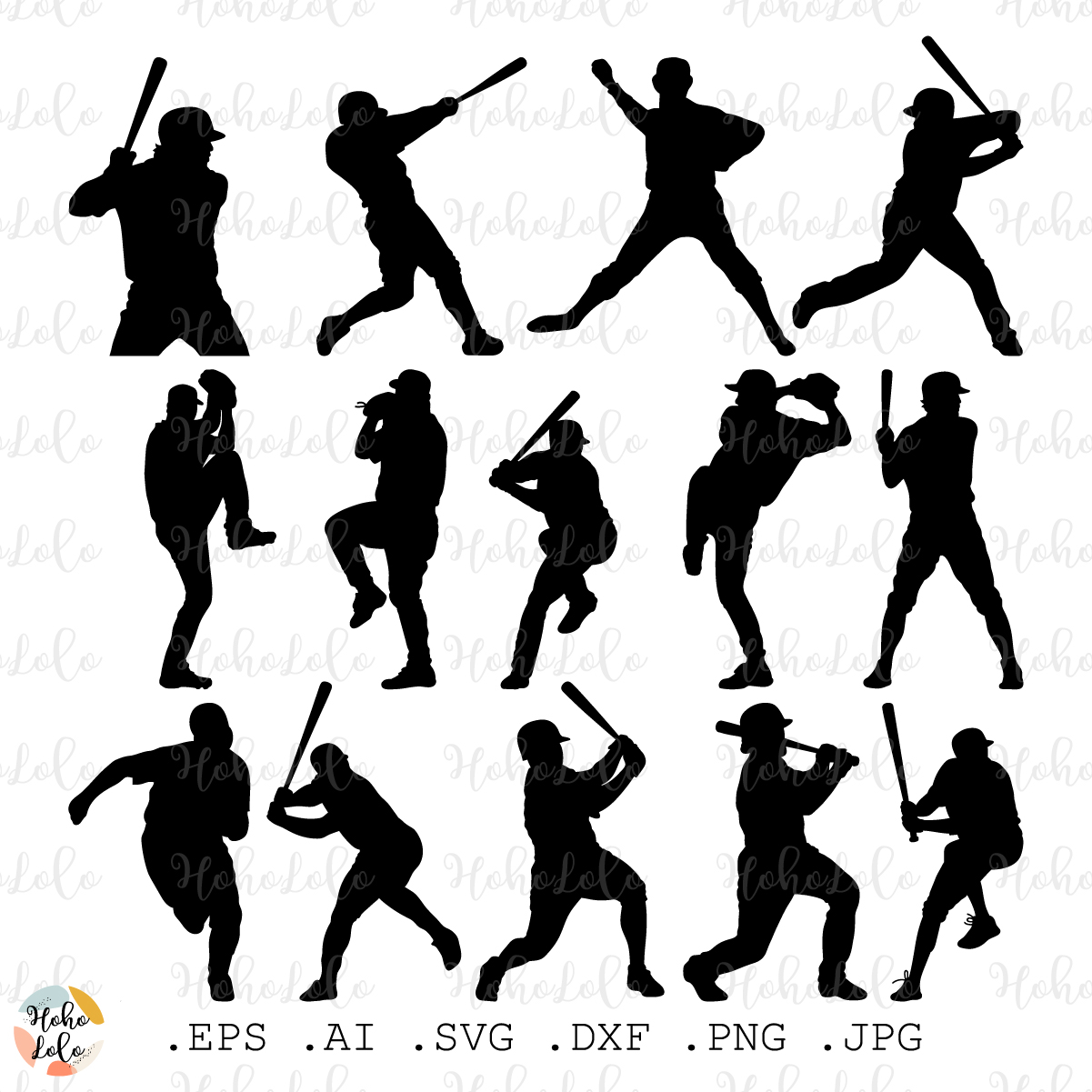 Baseball Player Bundle SVG Cut File, Baseball Player Silhouette Clipart