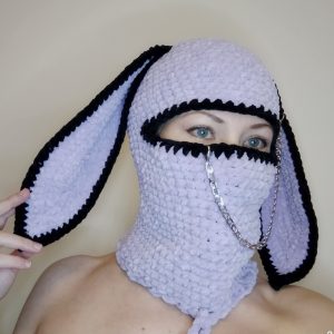Bunny balaclava with chain. Pastel goth hat with bunny ears.