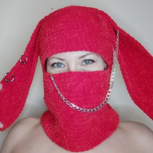 Red bunny ear balaclava. Fluffy balaclava with rabbit ears. Ski mask balaclava adults.