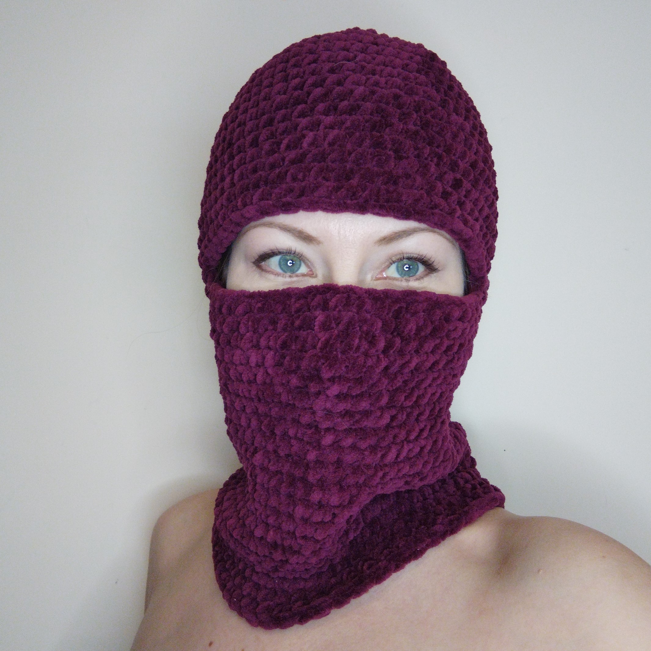 Hand knit balaclava Crochet ski mask Full face helmet hat