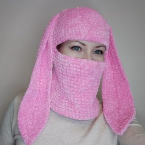 Pink bunny balaclava crochet Fluffy balaclava with bunny ear