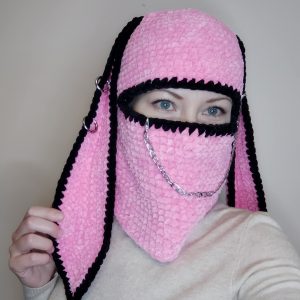 Pastel goth bunny balaclava pink black. Kawaii bunny hat