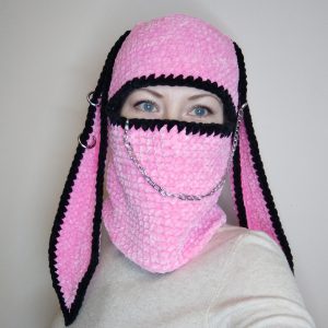 Pastel goth bunny balaclava pink black. Kawaii bunny hat