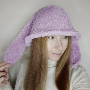 Bunny bucket hat with ears. Cute furry bucket hat with bunny ears