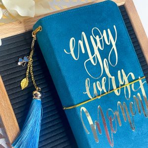 Aquamarine suede notebook / Girl diary / Midori travel notebook