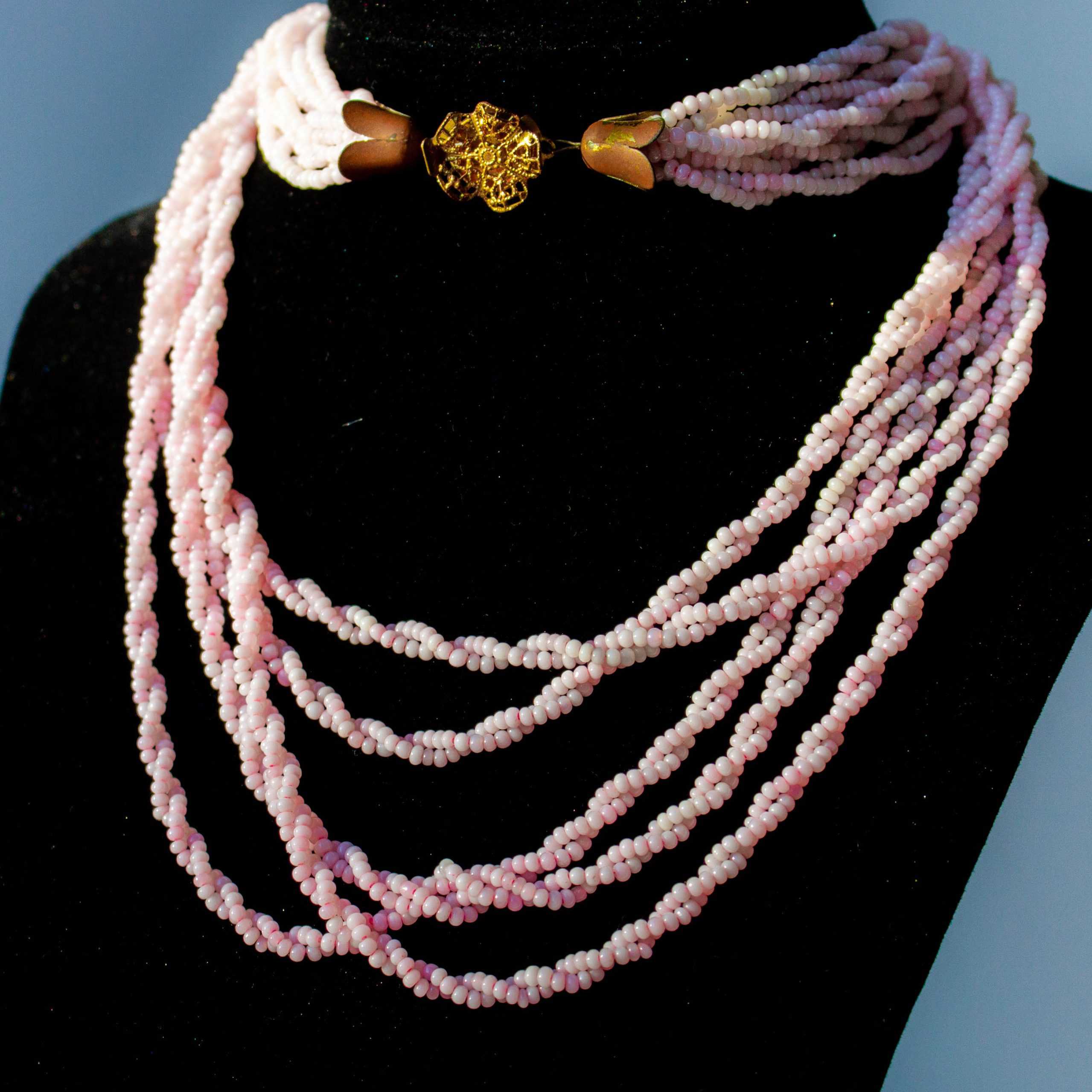 Beaded Necklace Seed Bead Pastel Gold Jewelry Blush