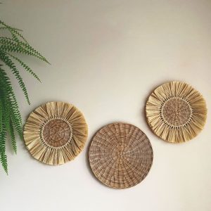 Wall wicker plates with raffia
