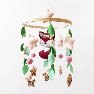 Fox crib mobile girl Woodland baby girl mobile Felt baby mobile Nursery cot mobile