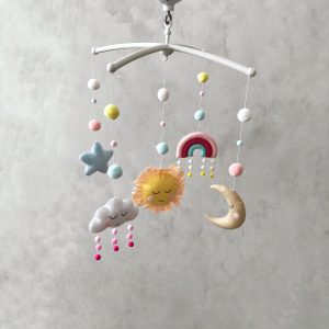 Rainbow baby mobile girl Weather mobile Sun mobile Crib mobile girl Musical cot mobile Felt baby mobile