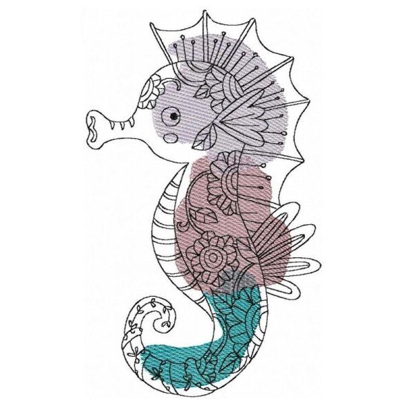 Seahorse machine embroidery designs, 4 sizes