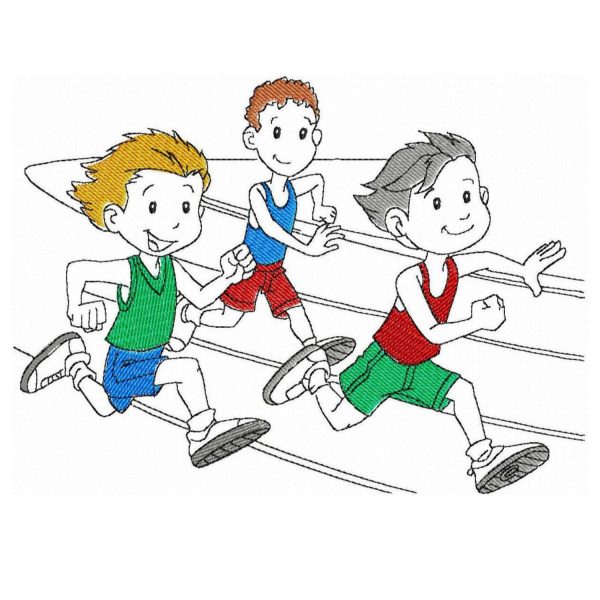 Running boys embroidery design for machine, 3 sizes