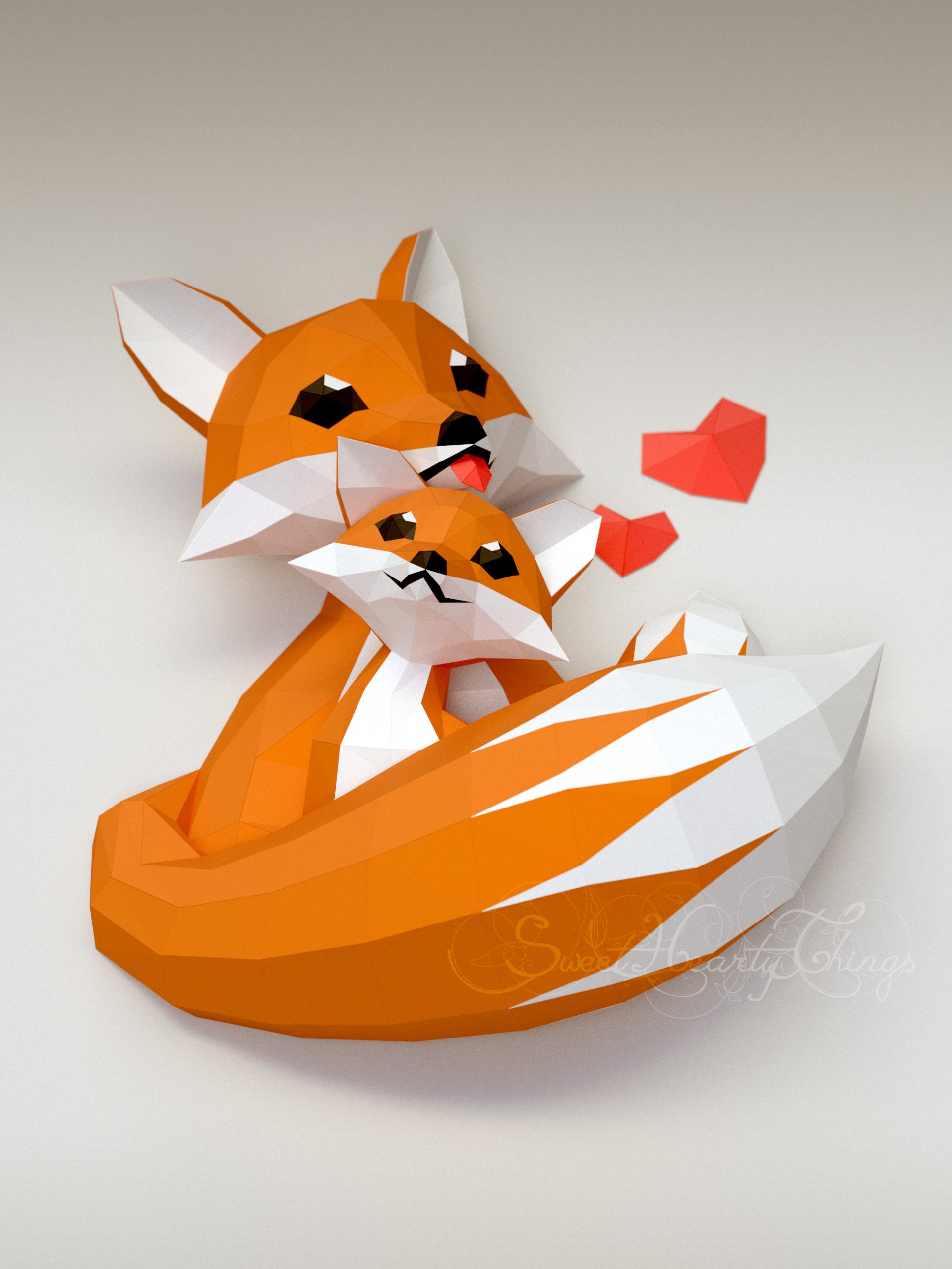 3d PapercraftпїЅLittle Fox and MommyпїЅPDF SVG DXF Templates