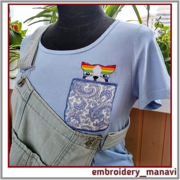 Rainbow Dog ITH embroidery for Brooch, keychain, fabrics.