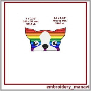 Rainbow dog. ITH embroidery for Brooch, keychain, fabrics