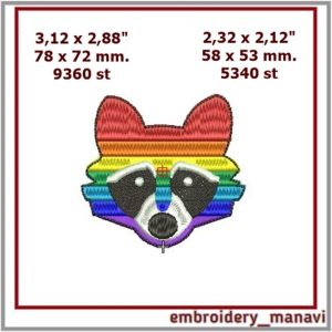 Raccoon. ITH embroidery for Brooch or keychain or fabrics.