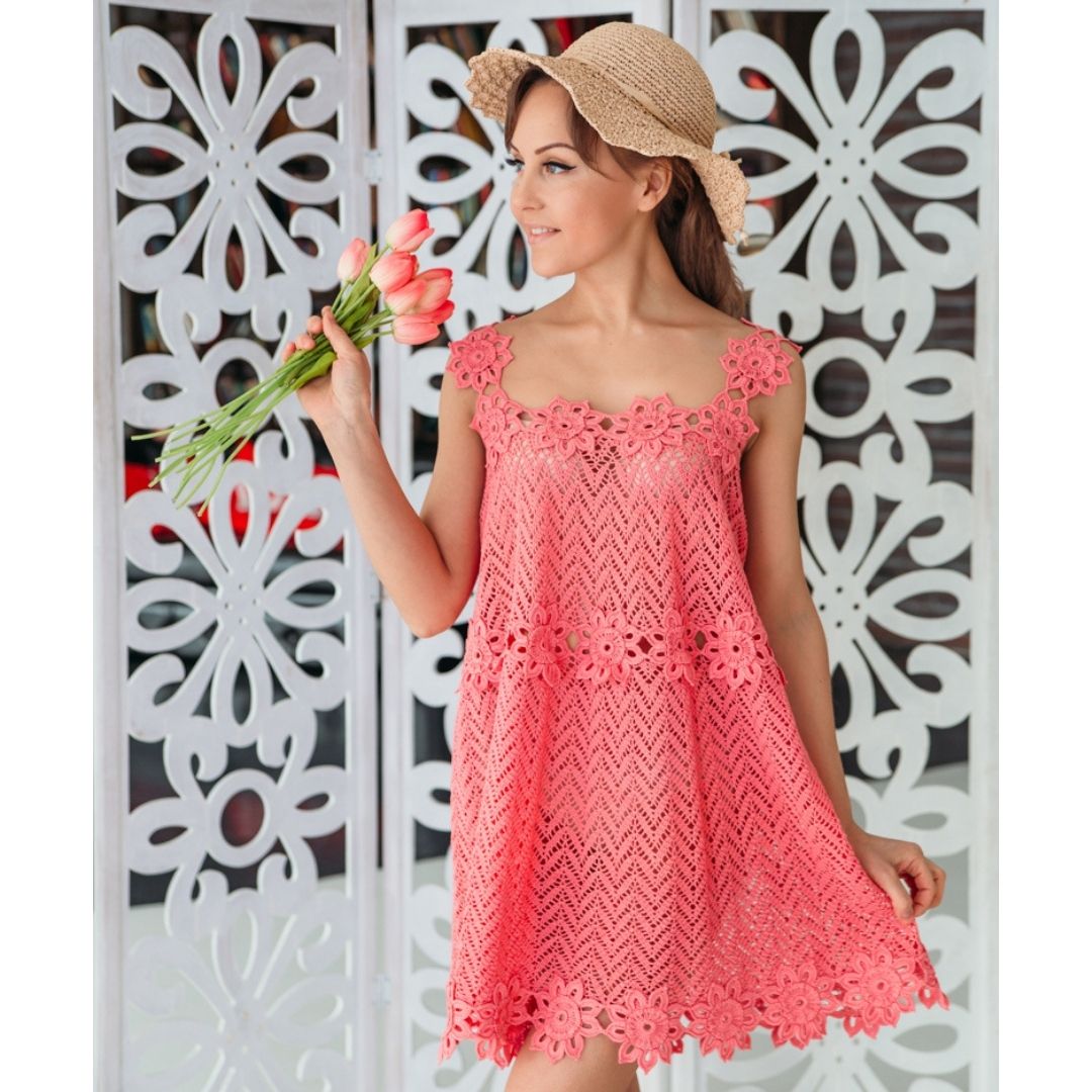 Crochet summer beach woman sundress Coral mood pattern 3 crochet woman sundress