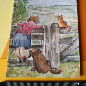 ACEO (sold) Original Art Mini Watercolor Painting Waiting For Guest