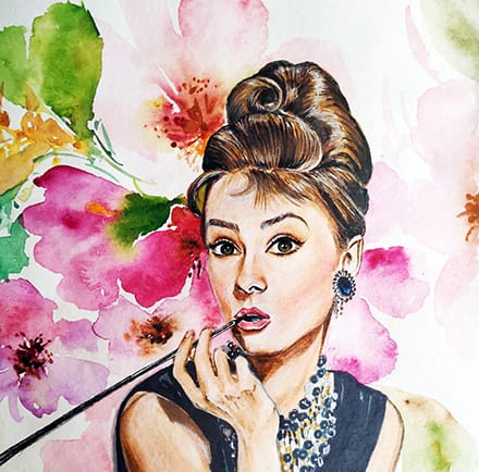 Audrey Hepburn Illustration Art Print Watercolor Fashion Modern