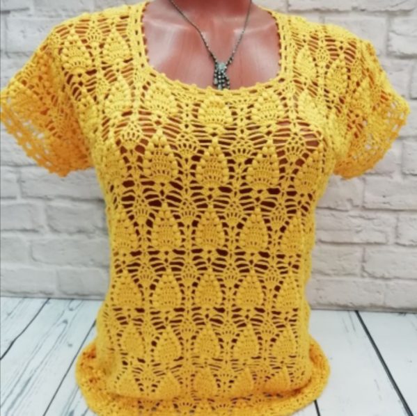 Yellow Cotton Crocheted Top, summer top, crochet blouse
