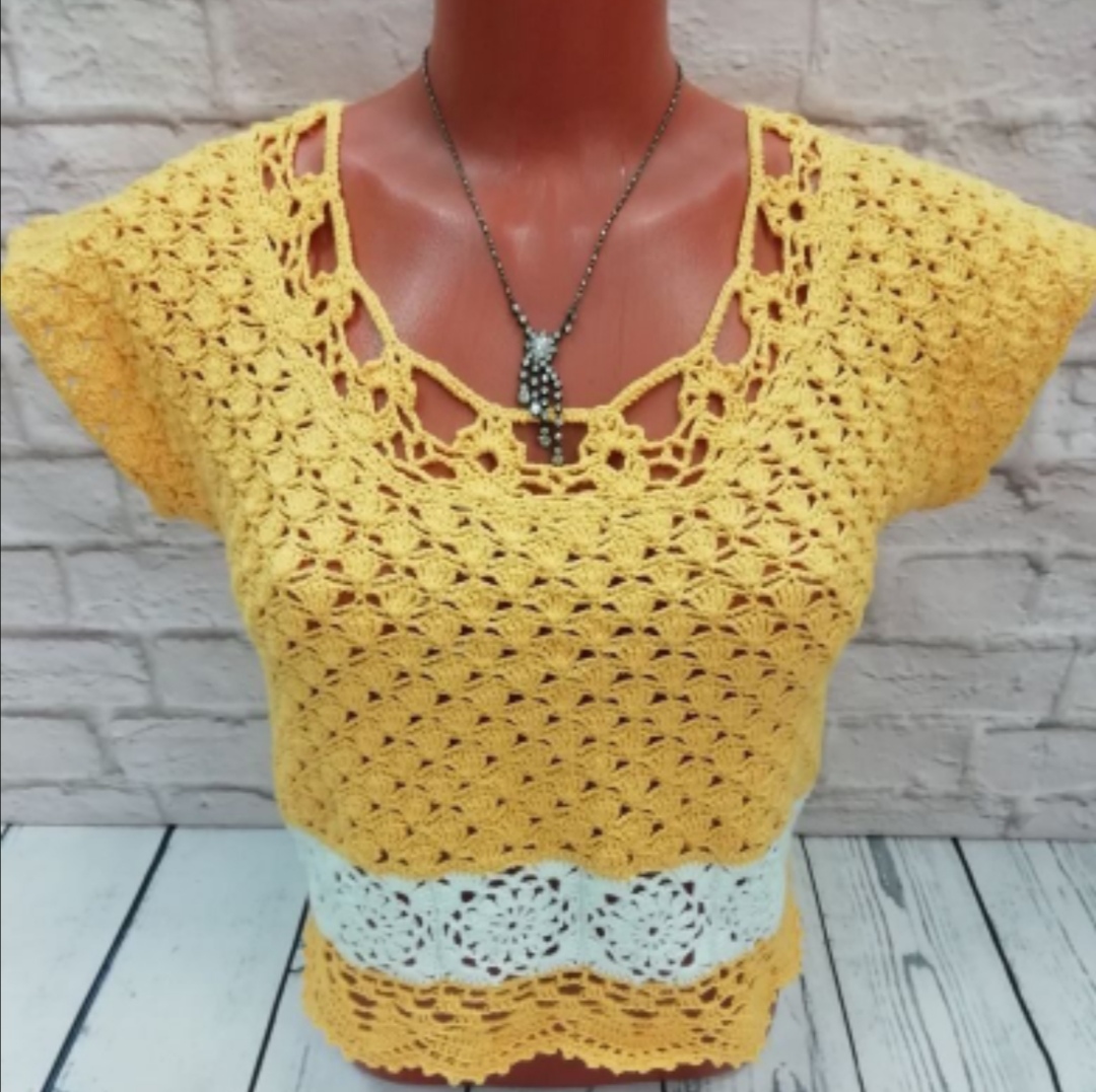 Yellow Summer Top, Cotton Top, Openwork Blouse, lace top 3 Yellow Summer Top, Cotton Top, Openwork Blouse, lace top - Image 3