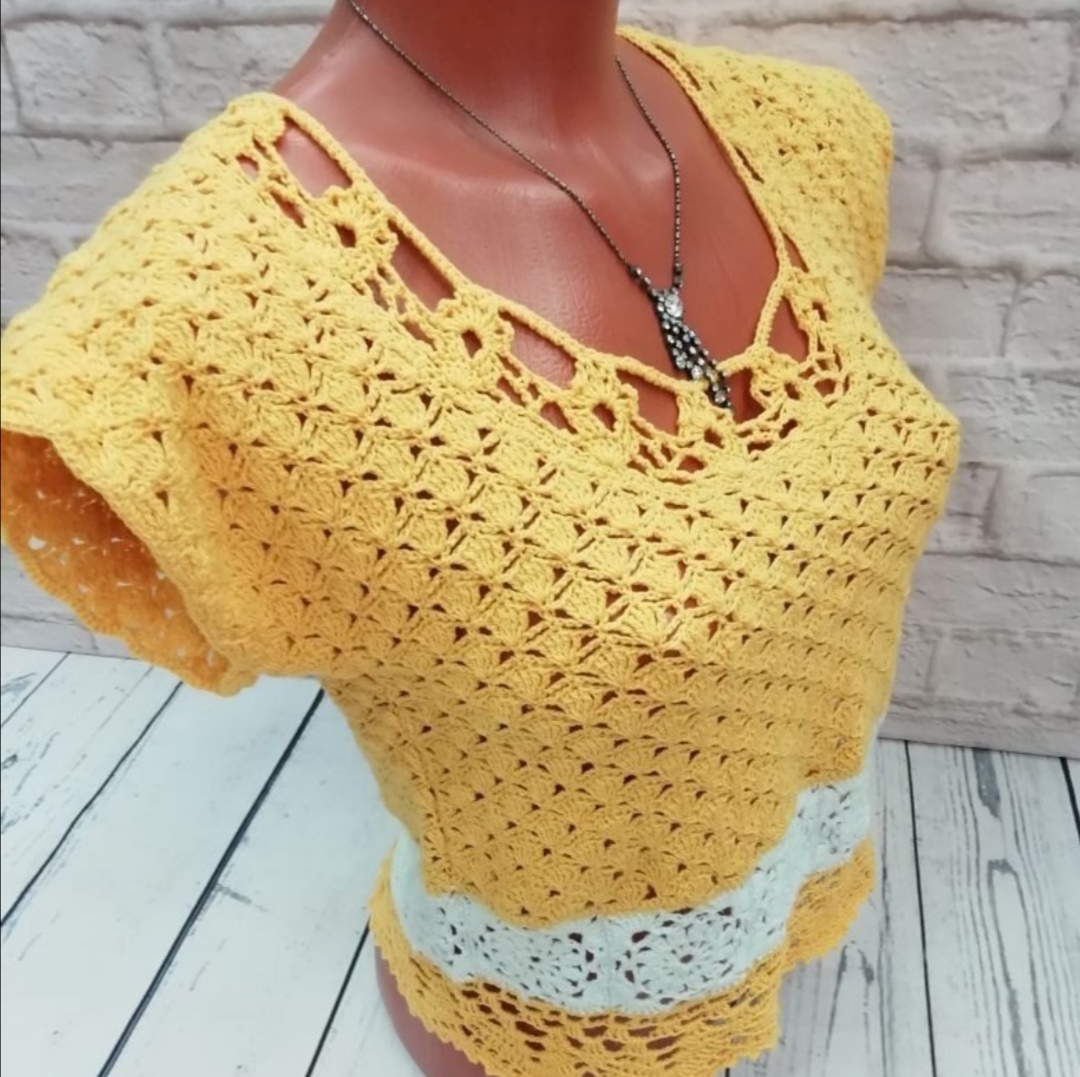 Yellow Summer Top, Cotton Top, Openwork Blouse, lace top 2 Yellow Summer Top, Cotton Top, Openwork Blouse, lace top - Image 2