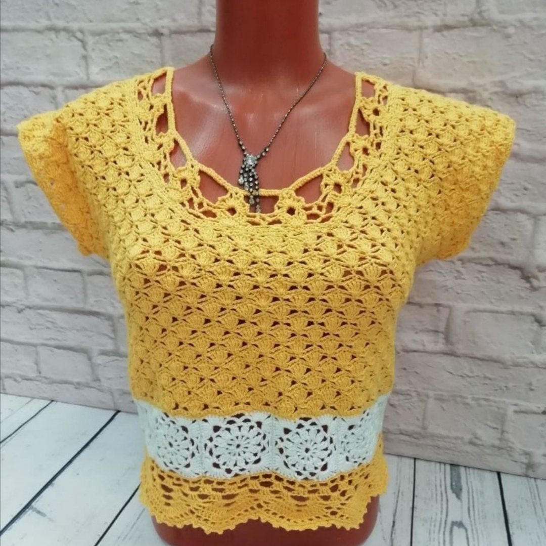 Yellow Summer Top, Cotton Top, Openwork Blouse, lace top 1 Yellow Summer Top, Cotton Top, Openwork Blouse, lace top