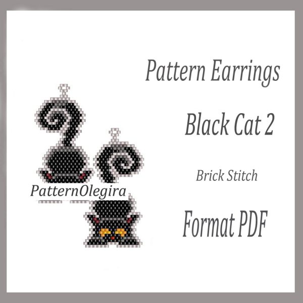 BLACK CAT Earrings bead pattern PDF file