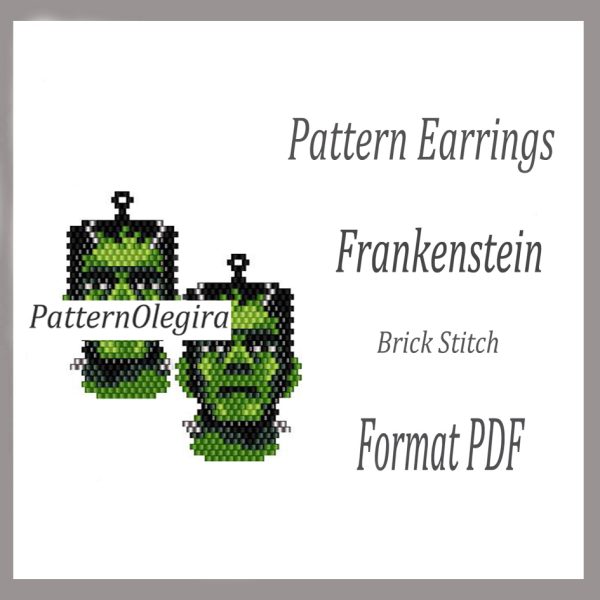 FRANKENSTEIN Earrings bead pattern PDF file