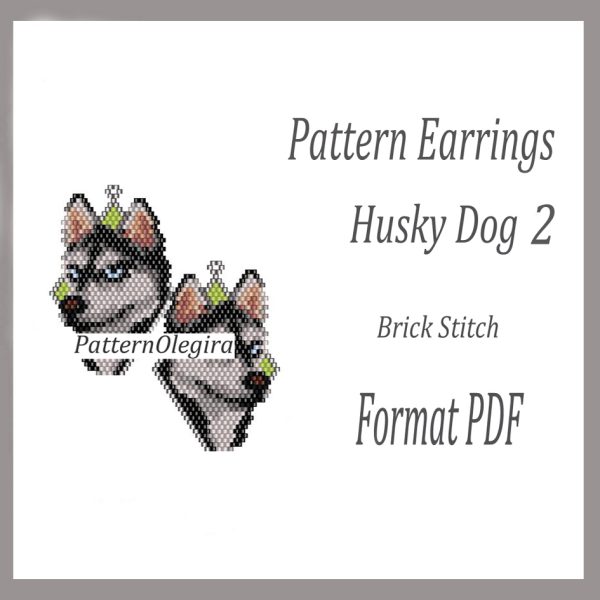 Hasky dog earrings bead pattern PDF file