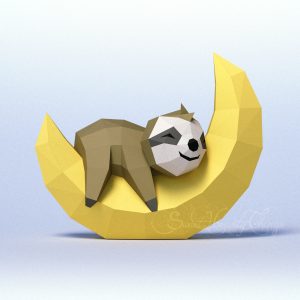 3d Papercraft – Little Sloth On The Moon – PDF SVG DXF Templates