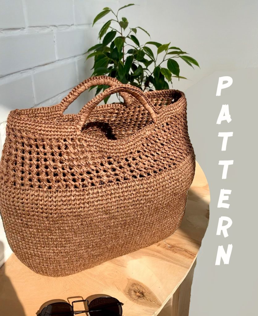 Hereu Pattern Print Raffia Basket Tote