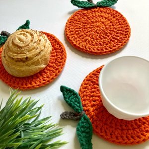 Funny coasters set 6 for cups Round doilies Coasters drink orange