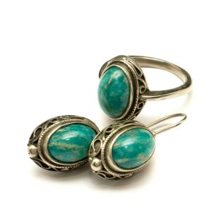 Vintage Natural Amazonite Set Earrings Ring8P Soviet Free shipping