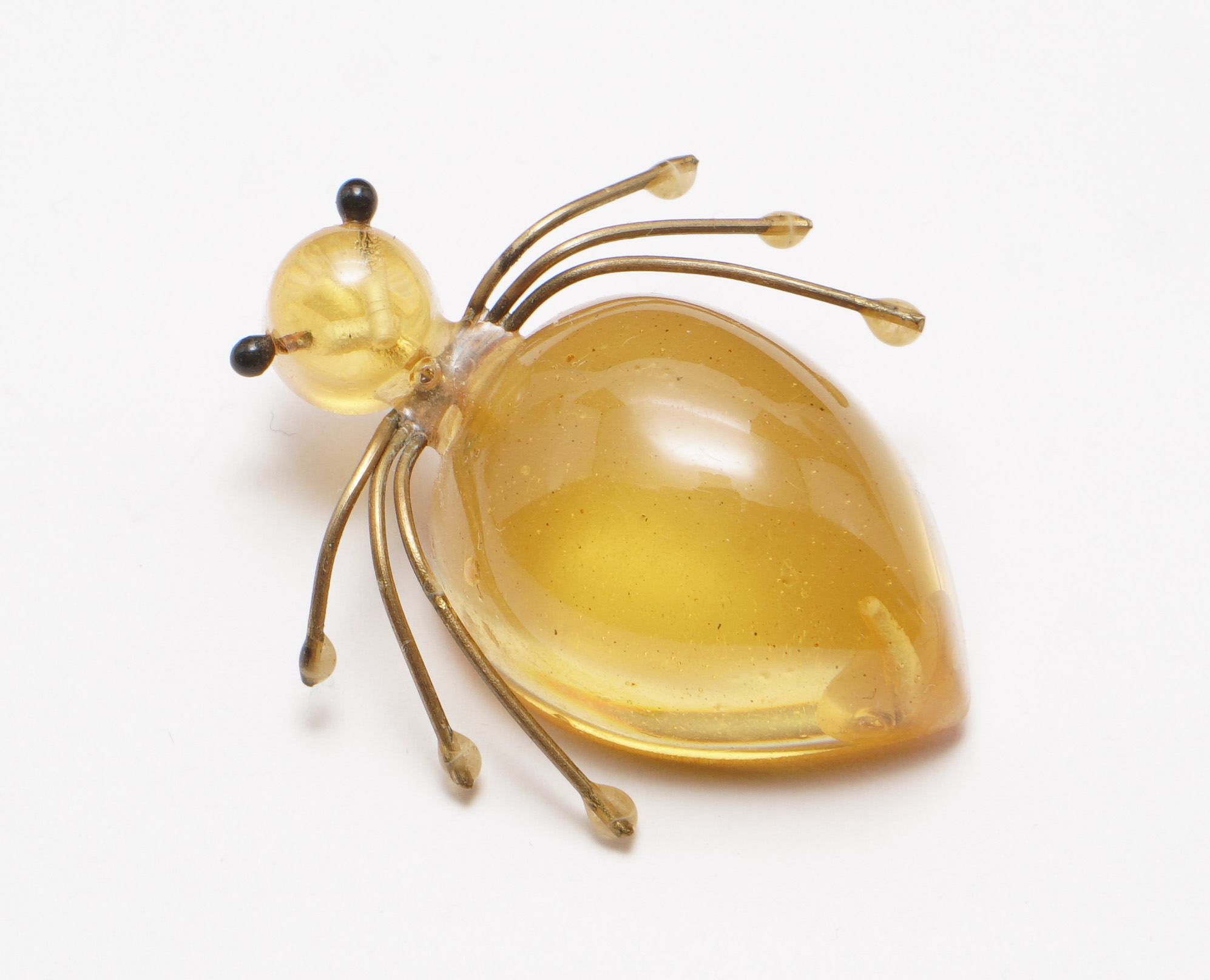 Vintage Bug Beetle Spider Brooch Amber Resin 1970 Free