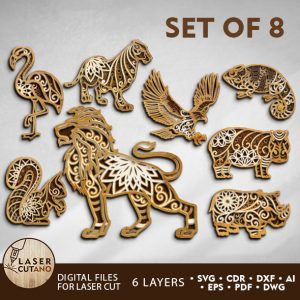 Animals Bundle, Set of 8, Multilayer Cut File