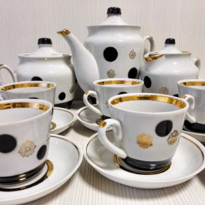 Soviet Vintage Porcelain.Polka Dots Coffee Set. Russian Porcelain