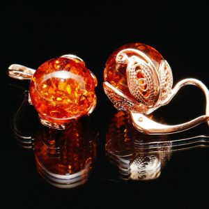 Baltic Amber Dangle Balls Earrings 14k Rose Gold Filled Filigree setting New